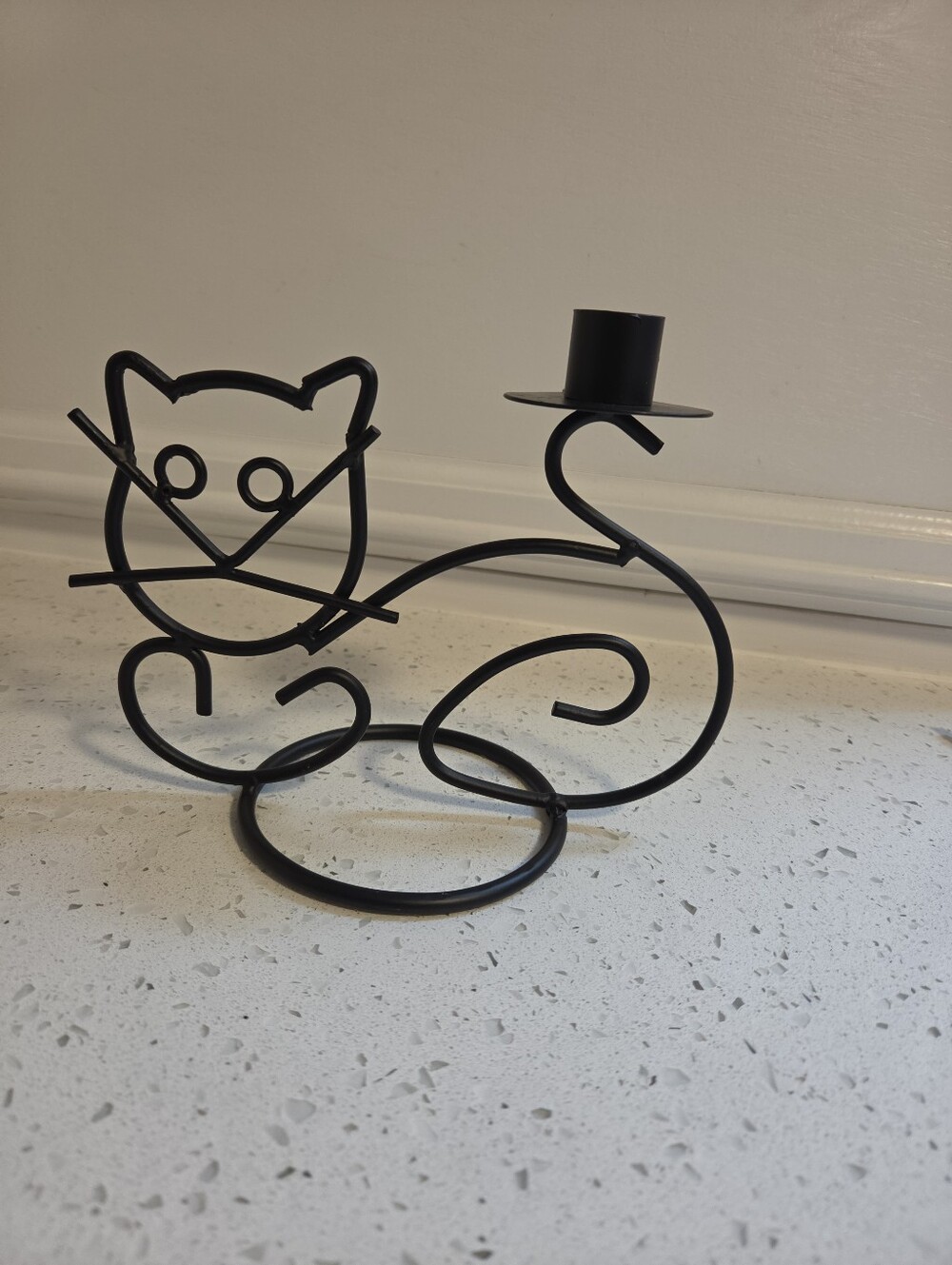 Black Metal Cat Candle Holder - Decorative Home Accent